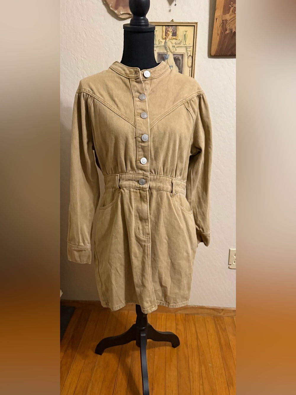 Nasty Gal Tan Button-Front Denim Jacket Dress
